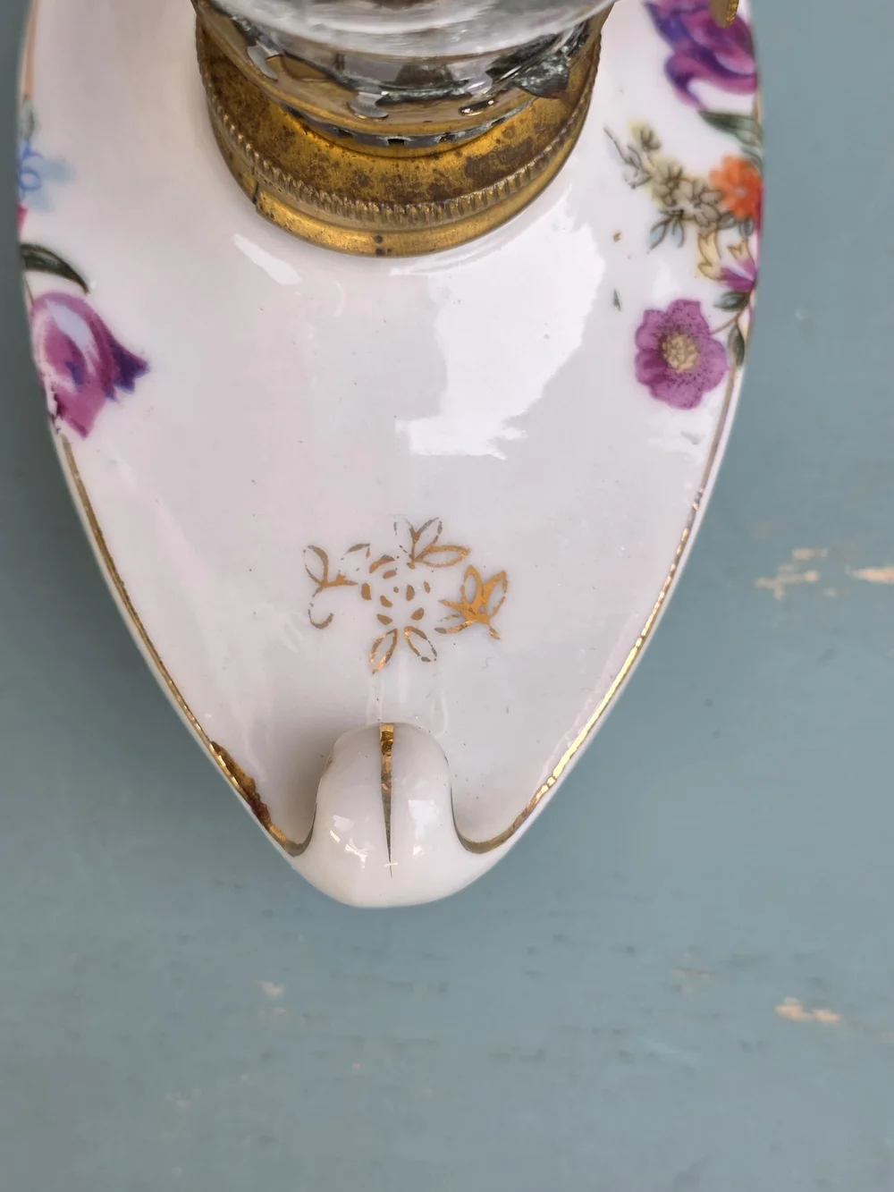 Vintage Made in Japan Miniature Porcelain Oil Lamp with Glass Chimney